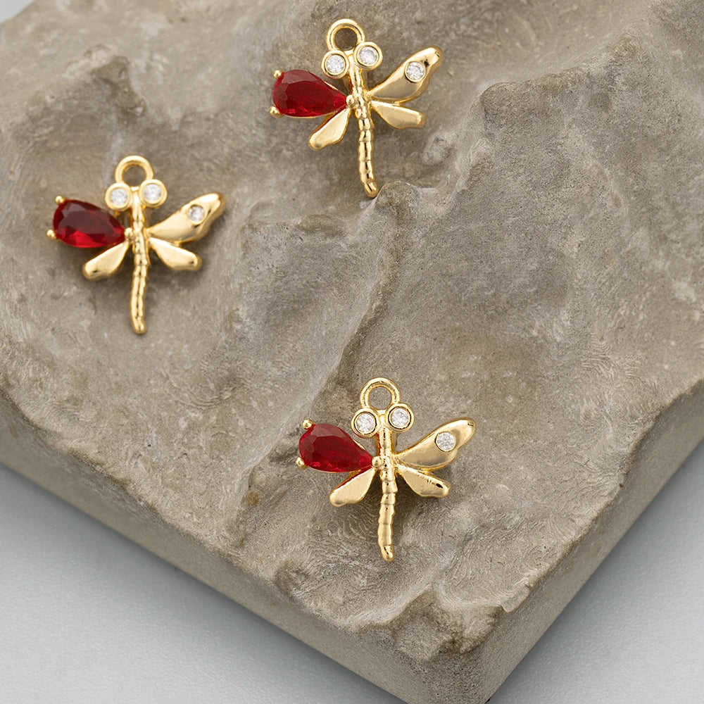 GUFEATHER ME36,jewelry accessories,18k gold plated,copper,zircons,dragonfly shape,charms,jewelry making,diy pendants,10pcs/lot