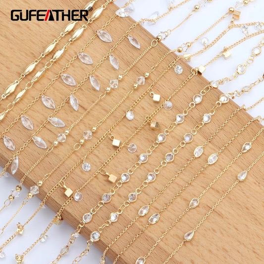 GUFEATHER C62,jewelry accessories,18k gold plated,copper chain,pass REACH,nickel free,diy chain necklace,jewelry making,1m/lot