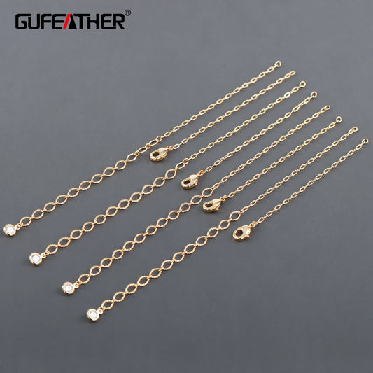 GUFEATHER M1138,jewelry accessories,diy bracelet,extend chain,pass REACH,nickel free,18k gold plated,copper,diy jewelry,2pcs/lot