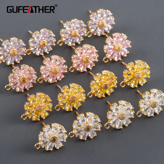 GUFEATHER M1033,jewelry accessories,pass REACH,nickel free,18k gold plated,copper,zircons,diy earrings,jewelry making,6pcs/lot