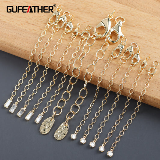 GUFEATHER M1037,jewelry accessories,18k gold plated,copper,zircon,pass REACH,nickel free,extended chain,jewelry making,10pcs/lot