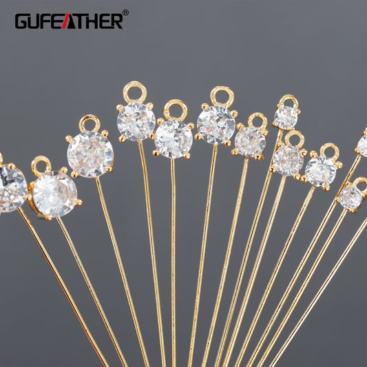 GUFEATHER MA16,diy jewelry accessories,needle,18k gold plated,copper,zircons,pass REACH,nickel free,jewery making,10pcs/lot