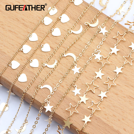 GUFEATHER C69,jewelry accessories,18k gold plated,pass REACH,nickel free,moon star,jewelry making,diy chain necklace,1m/lot