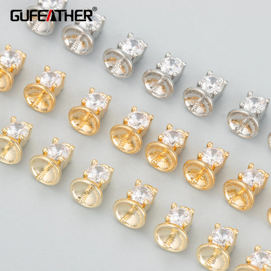 GUFEATHER MB26,jewelry making accessories,18k gold plated,copper,zircon,screw eye bails top drilled,end cap,connectors,20pcs/lot