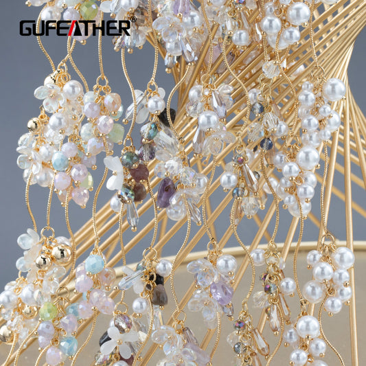 GUFEATHER C287,diy chain,nickel free,18k gold plated,copper,zircons,plastic pearl,jewelry making,diy bracelet necklace,50cm/lot