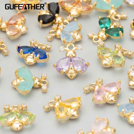 GUFEATHER ME34,jewelry accessories,18k gold rhodium plated,copper,zircons,hand made,charms,jewelry making,diy pendants,6pcs/lot