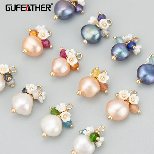 GUFEATHER ME43,jewelry accessories,18k gold plated,copper,natural pearl,hand made,charms,jewelry making,diy pendants,2pcs/lot