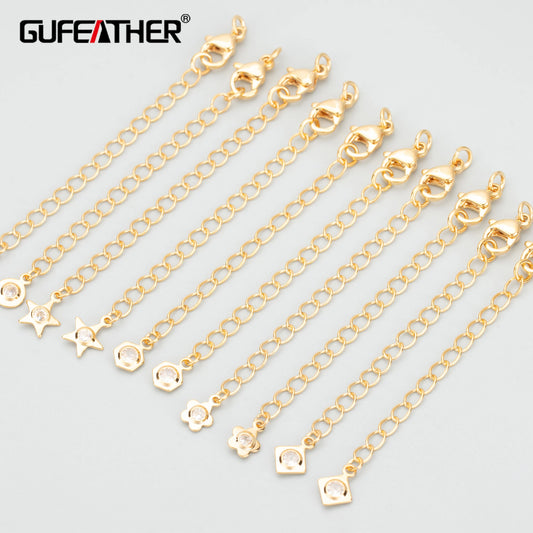 GUFEATHER MC16,jewelry accessories,18k gold plated,copper,zircon,pass REACH,nickel free,jewelry making,extended chain,6pcs/lot