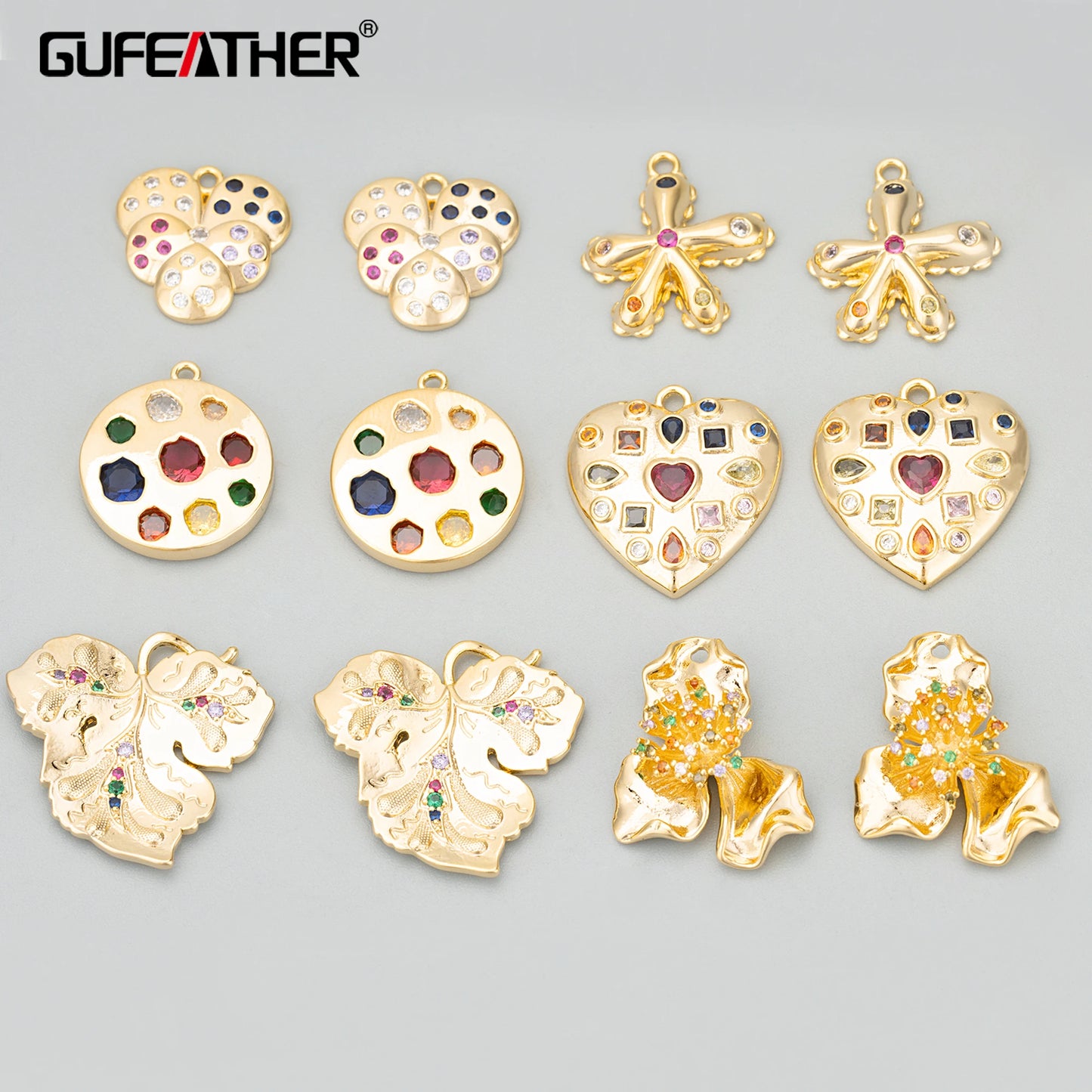 GUFEATHER ME37,jewelry accessories,18k gold rhodium plated,copper,zircons,hand made,charms,jewelry making,diy pendants,4pcs/lot