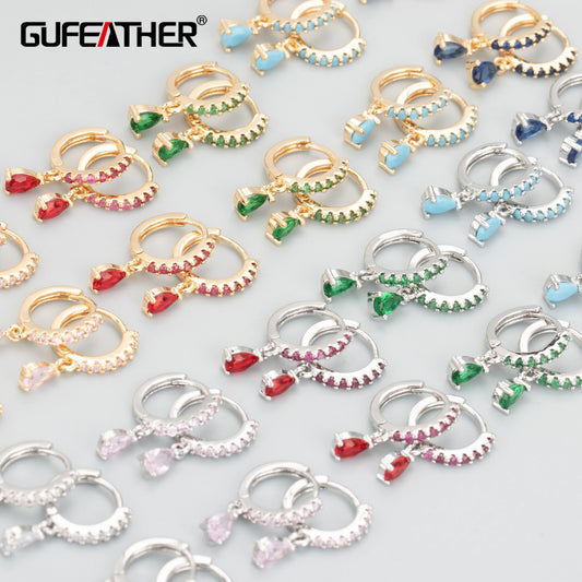 GUFEATHER MB46,jewelry accessories,nickel free,18k gold rhodium plated,copper,zircon,hooks,stud earrings,jewelry making,6pcs/lot