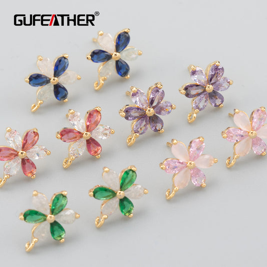 GUFEATHER MA95,jewelry accessories,nickel free,18k gold plated,copper,zircons,flower shape,jewelry making,diy earrings,6pcs/lot