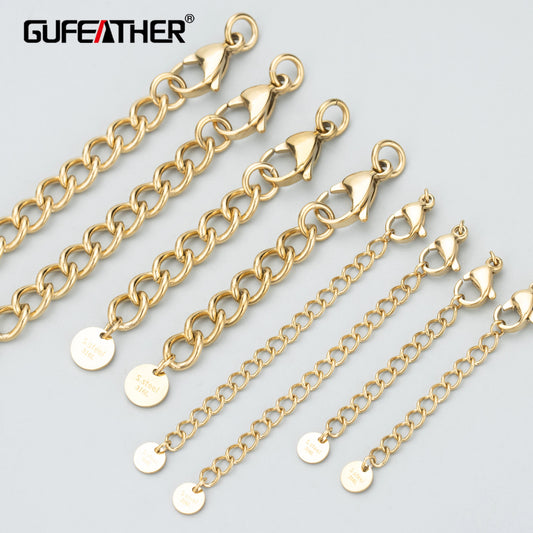 GUFEATHER MC37,jewelry accessories,316L stainless steel,nickel free,hand made,jewelry making findings,extended chain,4pcs/lot