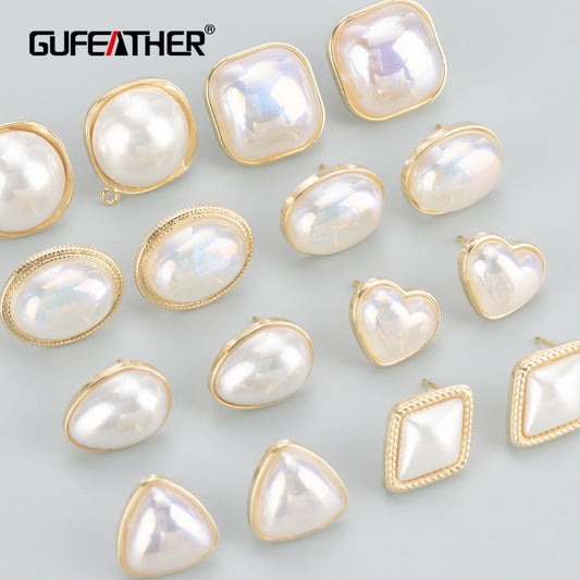 GUFEATHER MA99,jewelry accessories,nickel free,14k gold plated,copper,plastic pearl,jewelry making findings,diy earring,6pcs/lot