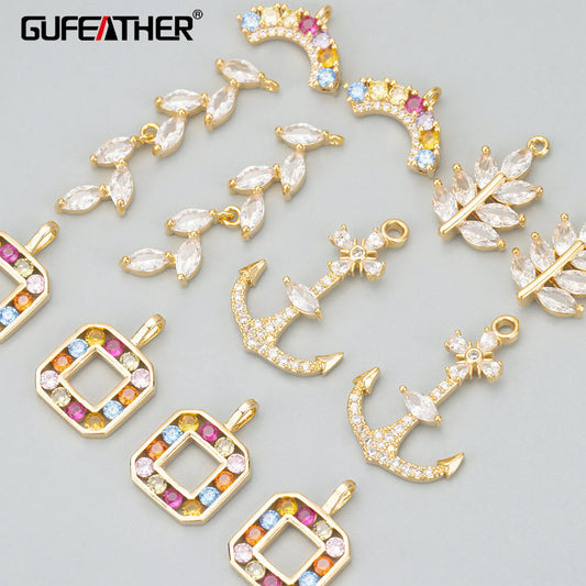 GUFEATHER MD99,jewelry accessories,18k gold rhodium plated,copper,zircons,hand made,jewelry making,charms,diy pendants,6pcs/lot
