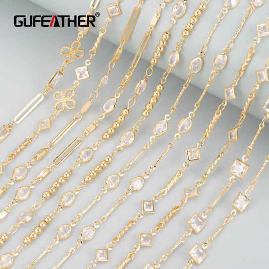GUFEATHER C290,diy chain,pass REACH,nickel free,18k gold plated,copper metel,zircons,jewelry making,diy bracelet necklace,1m/lot