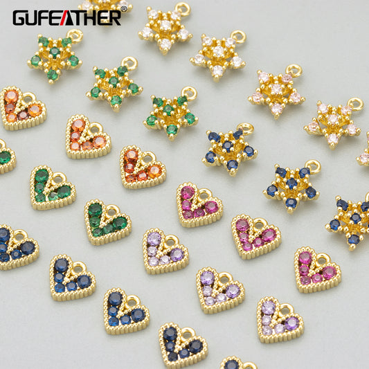 GUFEATHER ME21,jewelry accessories,18k gold plated,copper,zircons,heart shape,jewelry making,charms,diy pendants,10pcs/lot
