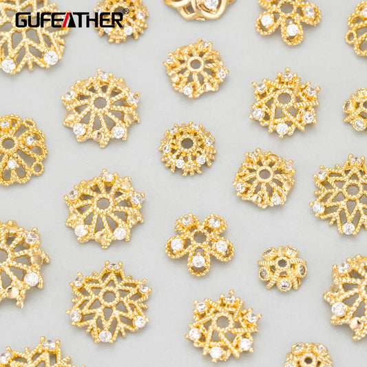 GUFEATHER MD22,jewelry accessories,18k gold rhodium plated,nickel free,copper,zircon,jewelry making,charms,flower cap,10pcs/lot