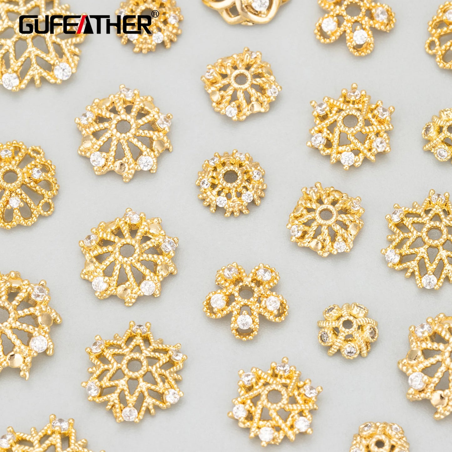 GUFEATHER MD22,jewelry accessories,18k gold rhodium plated,nickel free,copper,zircon,jewelry making,charms,flower cap,10pcs/lot