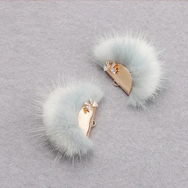 GUFEATHER M863,jewelry accessories,zircon,copper metal,hand made,real fur mink,fluffy ball,diy earings,jewelry making,6pcs/lot