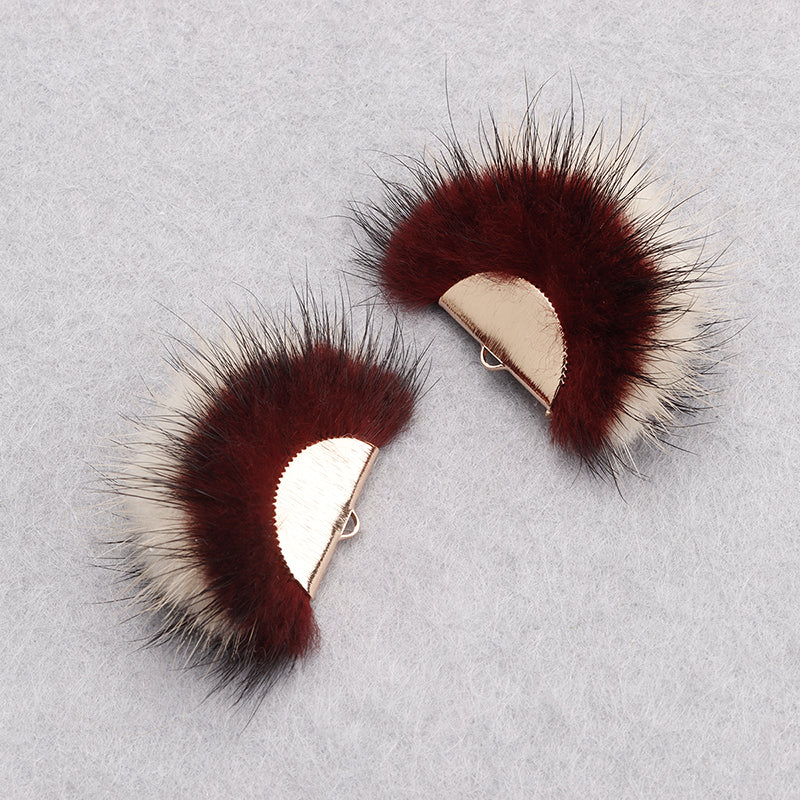 GUFEATHER M863,jewelry accessories,zircon,copper metal,hand made,real fur mink,fluffy ball,diy earings,jewelry making,6pcs/lot