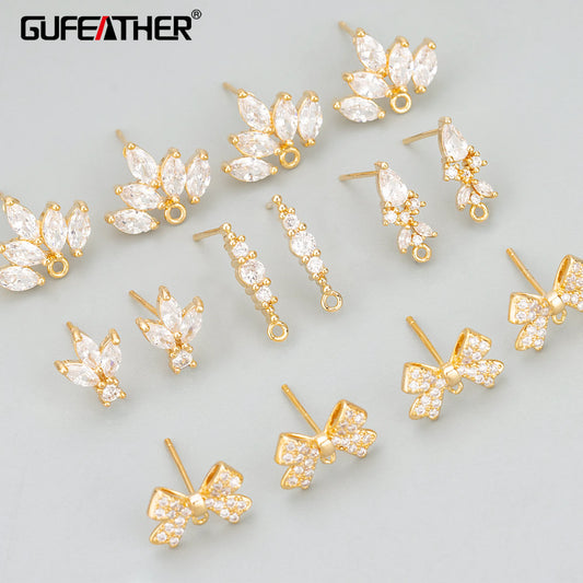 GUFEATHER MD94,jewelry accessories,18k gold rhodium plated,copper,zircons,hand made,charms,jewelry making,diy earrings,6pcs/lot