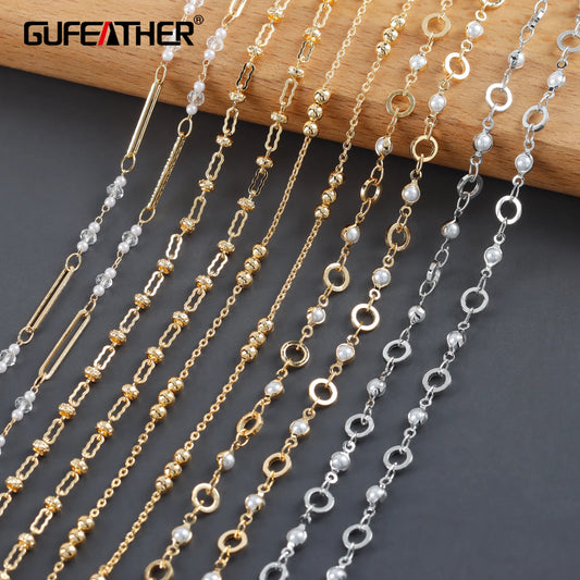 GUFEATHER C237,diy chain,pass REACH,nickel free,18k gold rhodium plated,copper,plastic pearl,diy necklace,jewelry making,1m/lot
