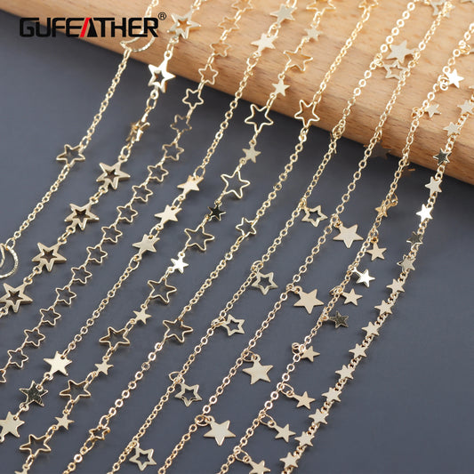 GUFEATHER C231,chain,18k gold plated,copper,pass REACH,nickel free,star moon chain,diy bracelet necklace,jewelry making,1m/lot