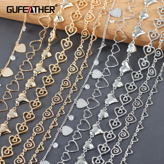 GUFEATHER C246,diy chain,pass REACH,nickel free,18k gold rhodium plated,copper,heart shape,jewelry making,diy necklace,1m/lot