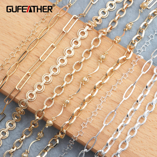 GUFEATHER C38, fabricación de joyas, cadenas de oro plateado, collar para mujer, joyería diy, metal de cobre, componentes de accesorios de joyería, 50 cm/lote 