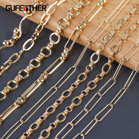 GUFEATHER C202, cadena diy, pass REACH, sin níquel, chapado en oro de 18 k, cobre, collar de pulsera diy, hecho a mano, fabricación de joyas, 1 m/lote 