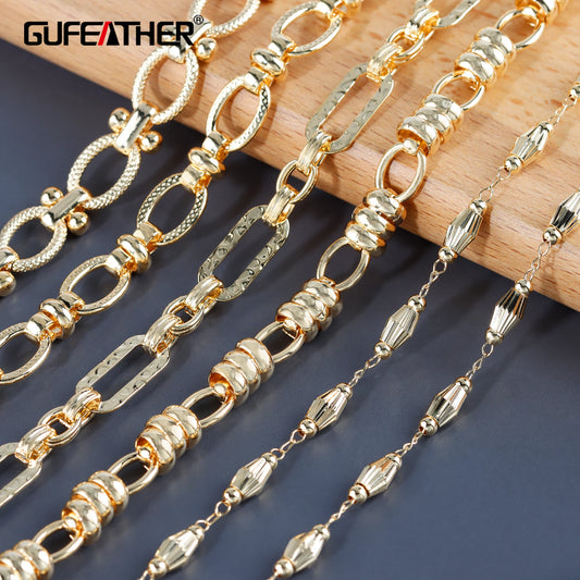 GUFEATHER C207, chaîne de bricolage, pass REACH, sans nickel, plaqué or 18 carats, cuivre, breloque, collier de bracelet à bricoler soi-même, découverte de fabrication de bijoux, 1 m/lot 