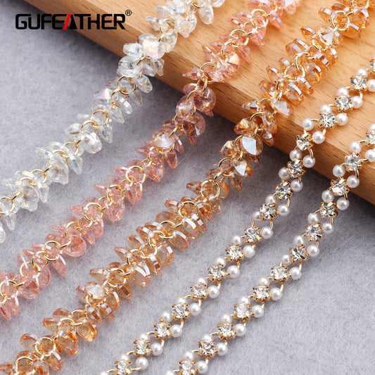 GUFEATHER C158,diy crystal chain,pass REACH,nickel free,18k gold plated,copper,charm,diy bracelet necklace,jewelry making,1m/lot