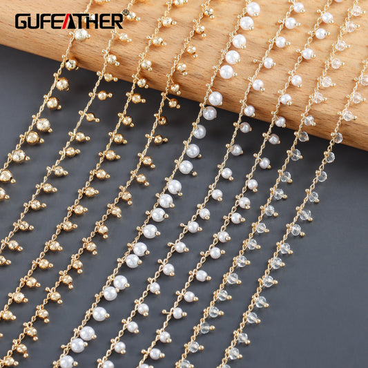 GUFEATHER C223,diy chain,pass REACH,nickel free,18k gold plated,copper,plastic pearl,diy bracelet necklace,jewelry making,1m/lot