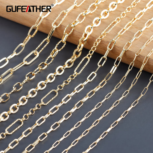 GUFEATHER C86, accesorios de joyería, cadena diy, pass REACH, sin níquel, chapado en oro de 18 k, metal de cobre, collar de pulsera diy, 1 m/lote 