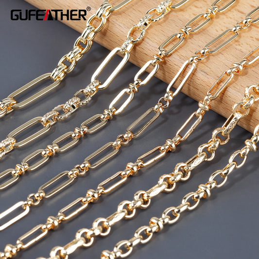 GUFEATHER C191, chaîne de bricolage, pass REACH, sans nickel, plaqué or 18 carats, métal cuivré, breloques, collier de bracelet à bricoler soi-même, fabrication de bijoux, 1 m/lot 