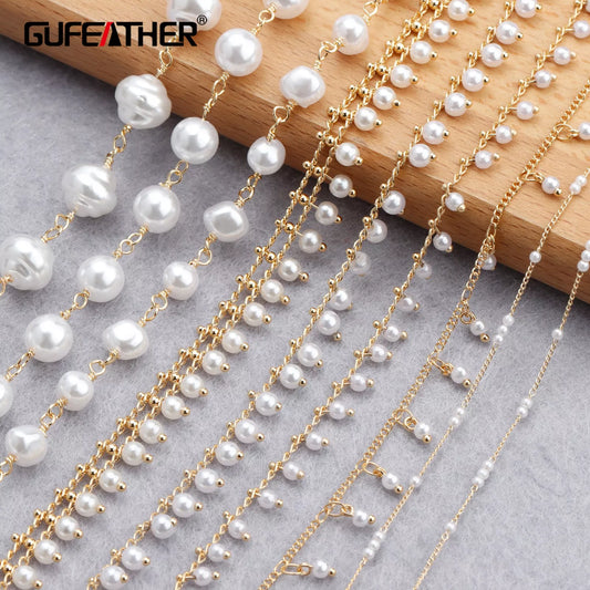 GUFEATHER C179, cadena diy, pass REACH, sin níquel, chapado en oro de 18 k, cobre, perla de plástico, collar de pulsera diy, fabricación de joyas, 1 m/lote 