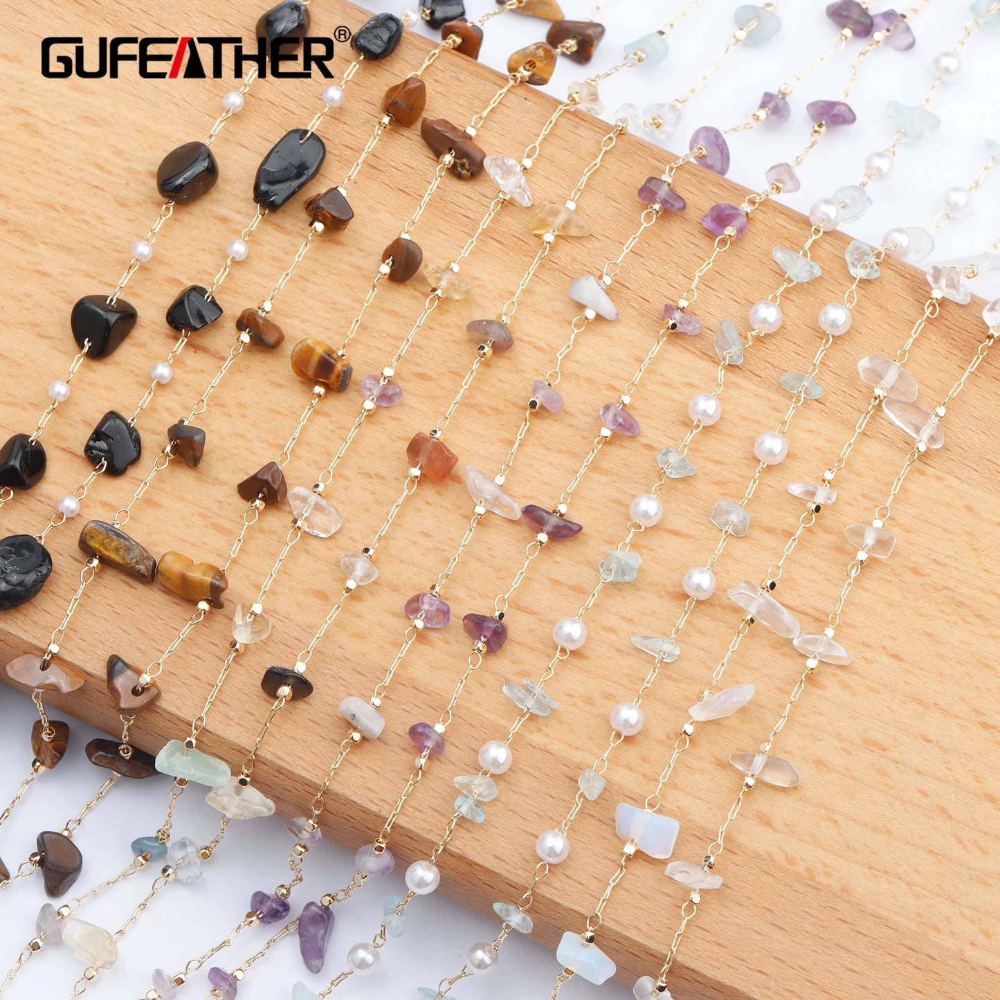 GUFEATHER C98, accessoires de bijoux, pass REACH, sans nickel, plaqué or 18 carats, chaîne de bricolage, pierre naturelle, collier de bracelet à faire soi-même, 1 m/lot 