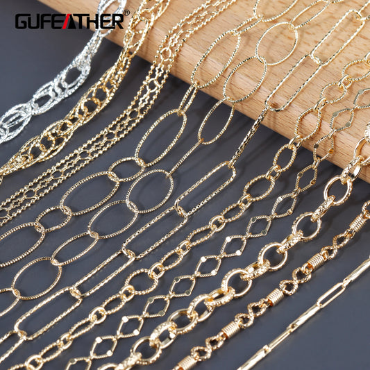GUFEATHER C192, cadena diy, chapado en oro de 18 k, metal de cobre, pass REACH, sin níquel, dijes, fabricación de joyas, collar de pulsera diy, 1 m/lote 