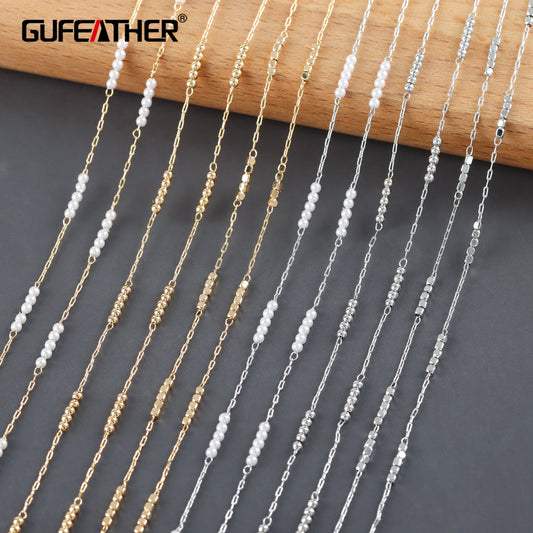 GUFEATHER C247,diy chain,pass REACH,nickel free,18k gold rhodium plated,copper,plastic pearl,diy necklace,jewelry making,1m/lot