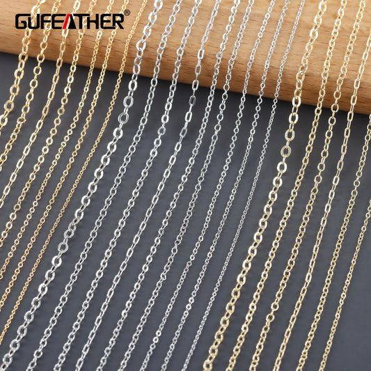 GUFEATHER C259,diy chain,18k 14k gold plated,rhodium plated,copper metal,pass REACH,nickel free,diy bracelet necklace,3m/lot