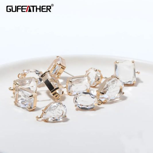 GUFEATHER M337, accessoires de bijoux, cuivre, verre transparent, breloques, fait à la main, boucles d'oreilles à clous DIY, fabrication de bijoux, 10 pièces/lot 