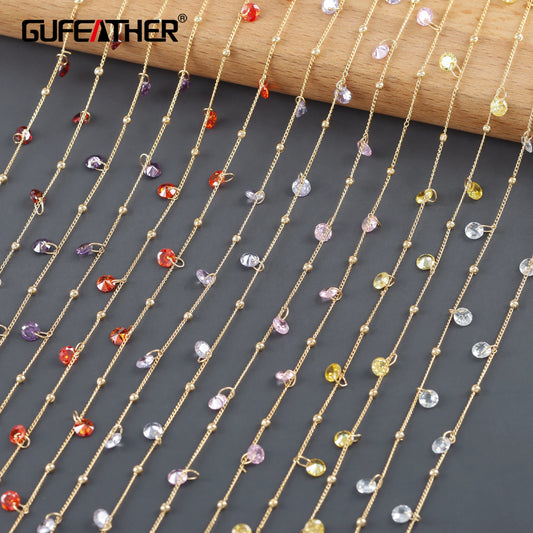 GUFEATHER C254,diy chain,18k gold plated,copper,zircons,pass REACH,nickel free,charm,diy bracelet necklace,jewelry making,1m/lot