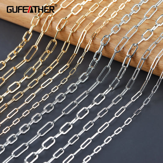 GUFEATHER C201, chaîne de bricolage, pass REACH, sans nickel, plaqué rhodium or 18 carats, cuivre, breloque, collier de bracelet à bricoler soi-même, fabrication de bijoux, 1 m/lot 