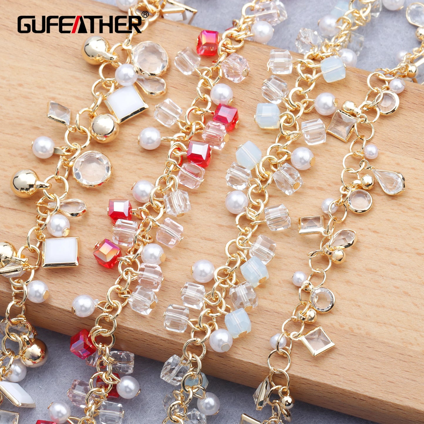 GUFEATHER C136, accessoires de bijoux, pass REACH, sans nickel, chaîne de bricolage, plaqué or 18 carats, perle en plastique, collier de bracelet à faire soi-même, 50 cm/lot 