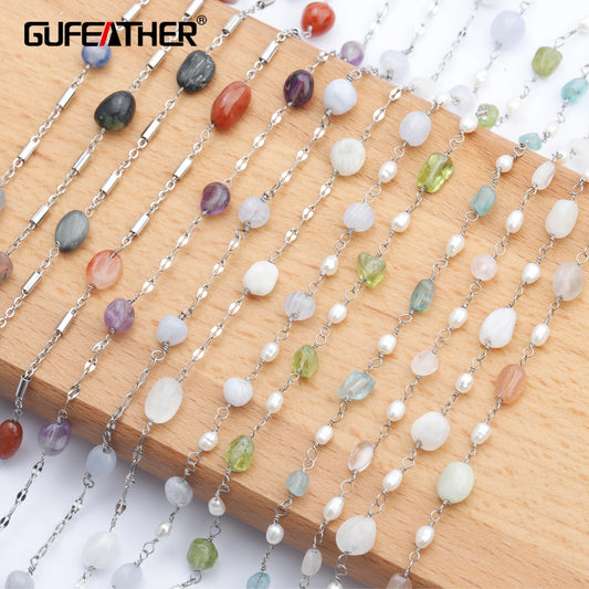 GUFEATHER C121, accesorios de joyería, cadena diy, acero inoxidable, perlas de piedra natural, dijes, hechos a mano, collar de pulsera diy, 1 m/lote 