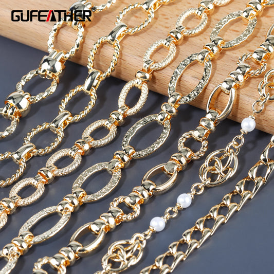 GUFEATHER C193, chaîne de bricolage, pass REACH, sans nickel, plaqué or 18 carats, cuivre, fait à la main, collier de bracelet à bricoler soi-même, fabrication de bijoux, 1 m/lot 