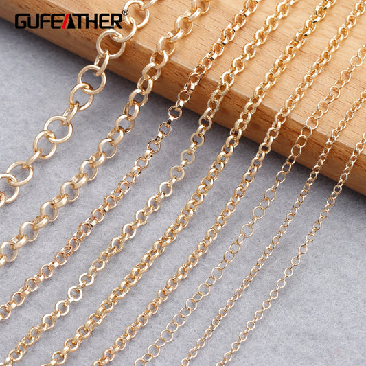 GUFEATHER C174, cadena diy, pass REACH, sin níquel, chapado en oro de 18 k, cobre, hecho a mano, fabricación de joyas, collar de pulsera diy, 3 m/lote 
