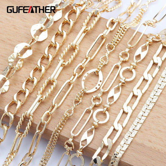 GUFEATHER C131, accesorios de joyería, pass REACH, sin níquel, cadena diy, chapado en oro de 18 k, fabricación de joyas, collar de pulsera diy, 1 m/lote 