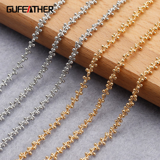 GUFEATHER C157, cadena diy, chapado en oro rodio de 18 k, metal de cobre, pass REACH, sin níquel, collar de pulsera diy, fabricación de joyas, 1 m/lote 