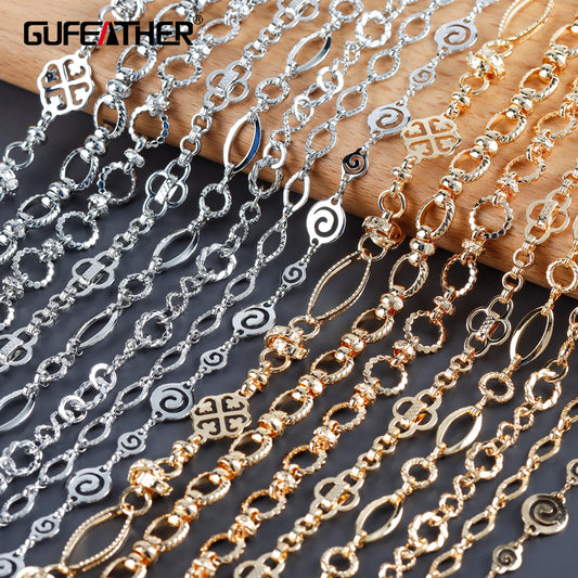 GUFEATHER C210, chaîne de bricolage, pass REACH, sans nickel, plaqué rhodium or 18 carats, cuivre, breloque, fabrication de bijoux, collier de bracelet à faire soi-même, 1 m/lot 